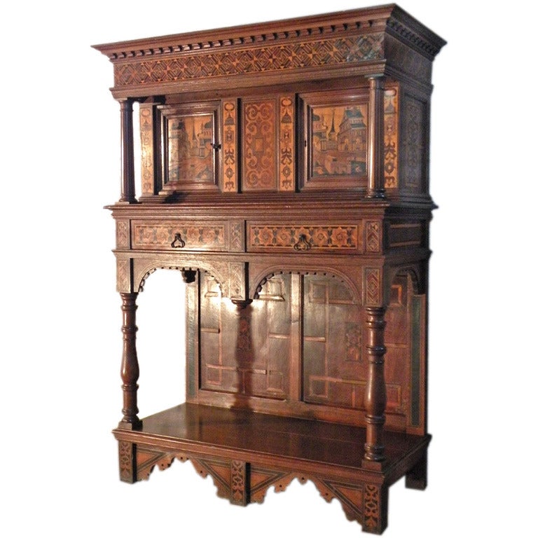 Alpine 19th century Baroque revival Inlaid Dressoir Cabinet For Sale