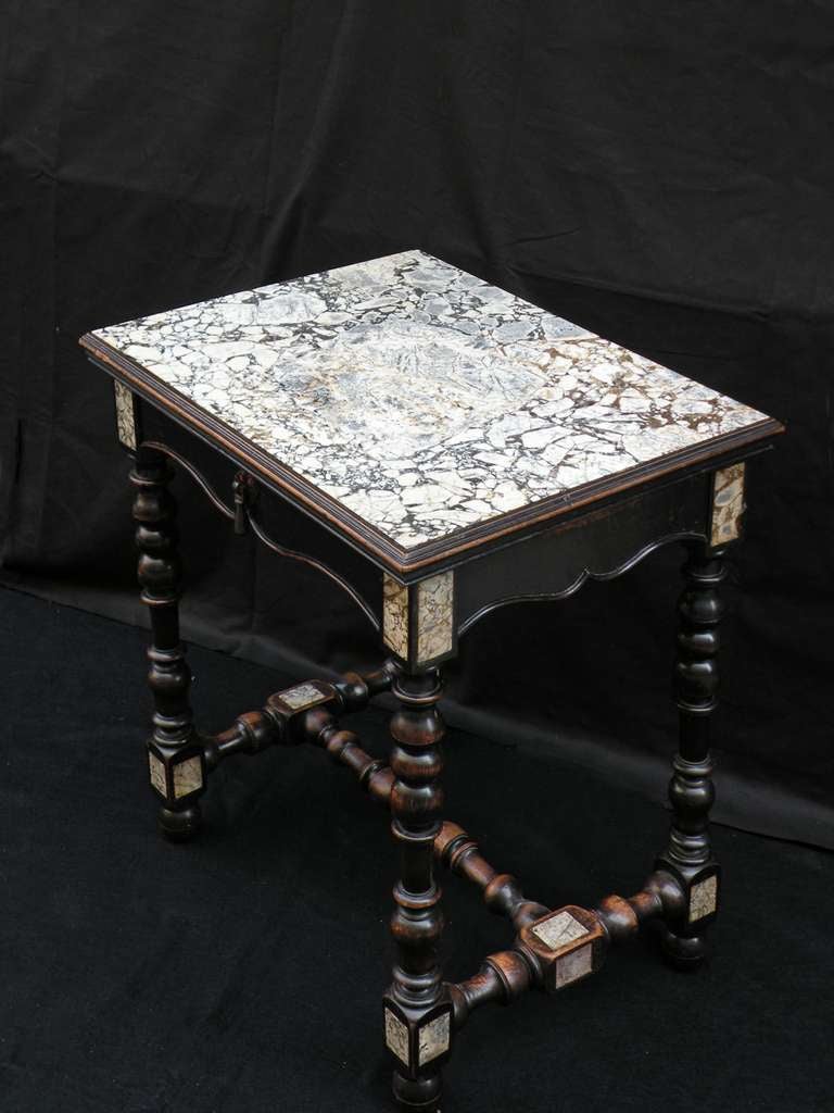 French 19th Century Louis XIII style  Ebonized petit Marble-Top Center Table For Sale