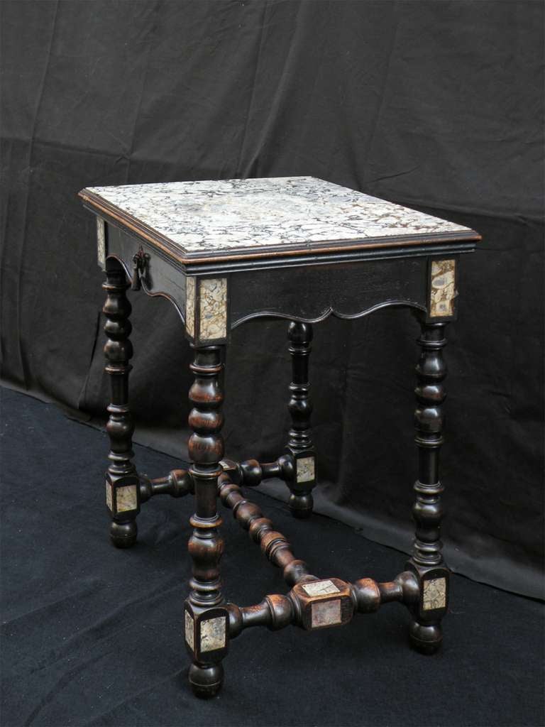 19th Century Louis XIII style  Ebonized petit Marble-Top Center Table In Good Condition For Sale In Troy, NY