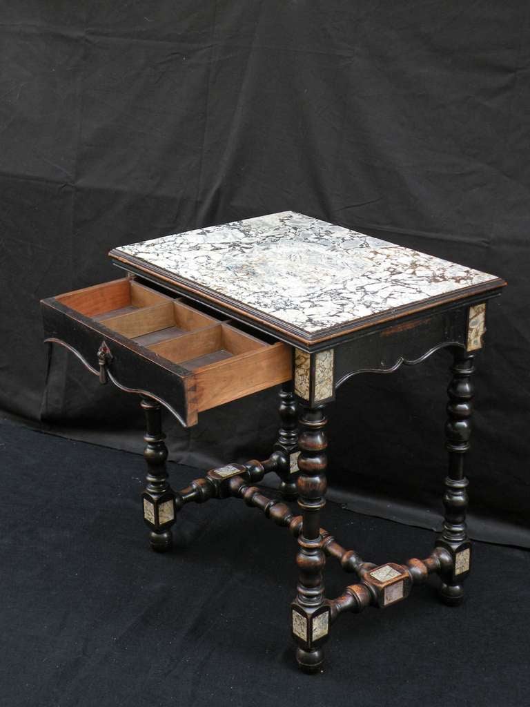 19th Century Louis XIII style  Ebonized petit Marble-Top Center Table For Sale 3