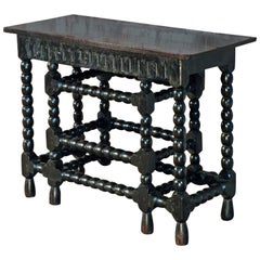 Table console franco-flamande du 17e siècle en chêne et ébonite