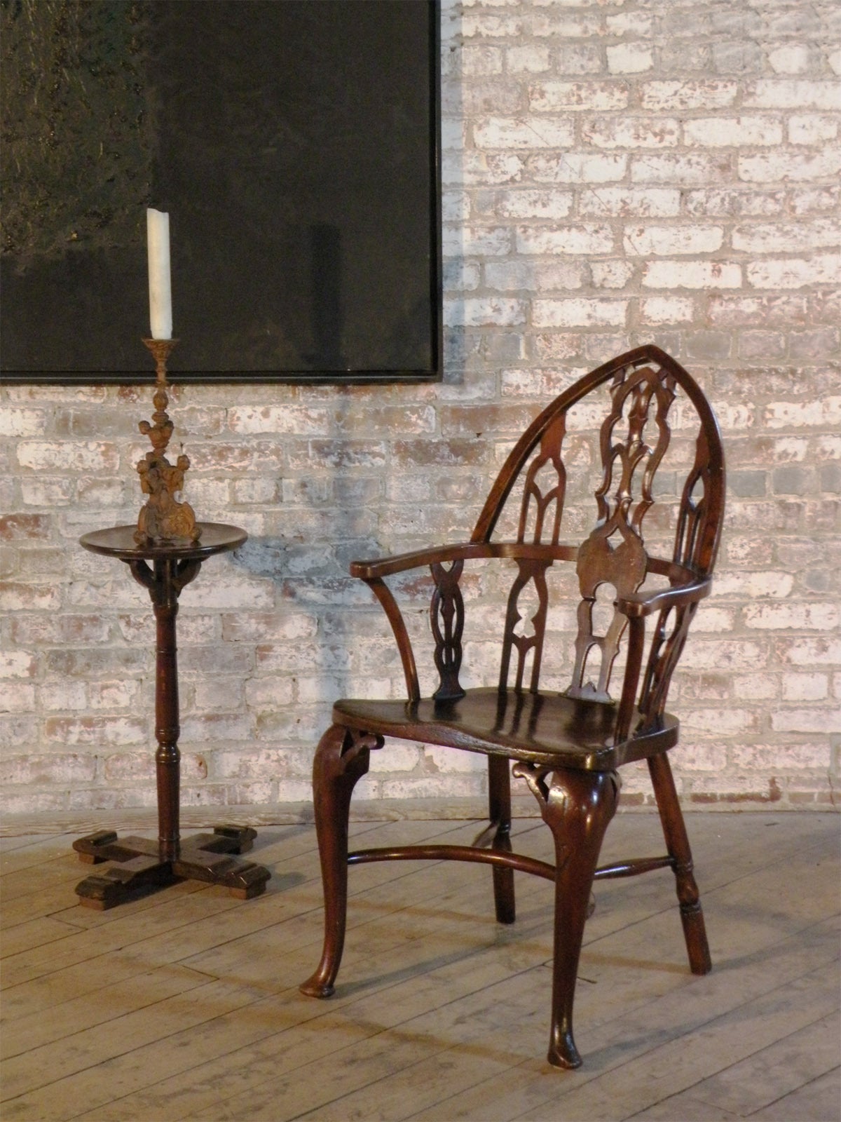 19th Century  English late 18th century George III “Gothick” Yew wood Windsor Chair For Sale