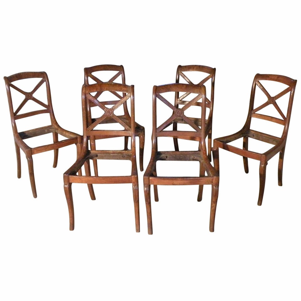 Set of Six Small 19th century Charles X Side Chairs For Sale