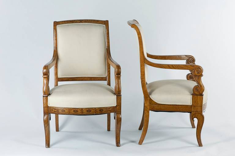 French Set of Six Charles X 19th century inlaid Chairs
