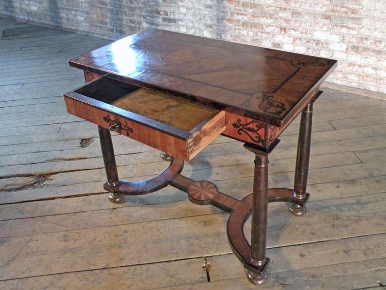 Walnut Baroque 17th Century Italian or Maltese Marquetry Center table or Desk For Sale