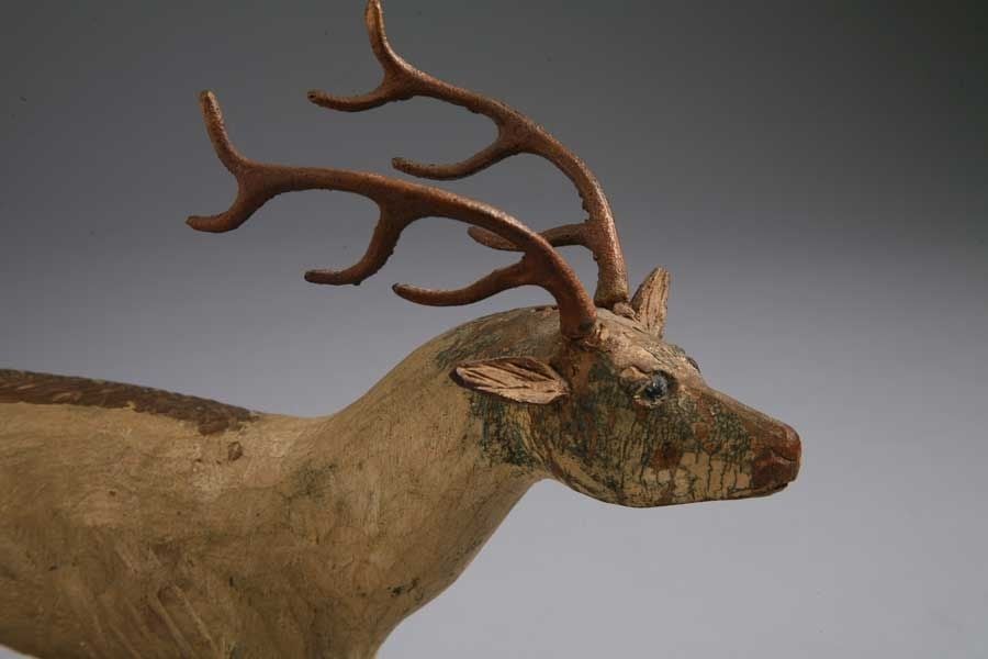 Folk Art Carved and Painted Pine Deer For Sale