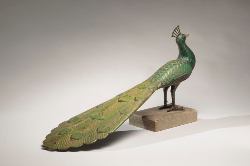Folk Art Carved Figure of a Standing Peacock