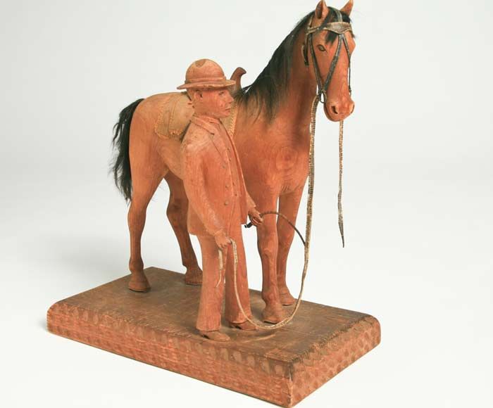 Folk Art Carved Horse and Groom