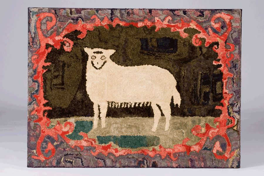 hooked rug of a Sheep