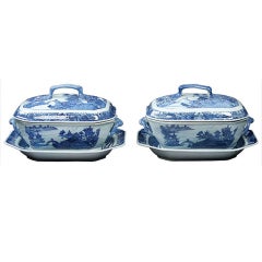 Rare Pair Of Chinese Blue And White Export Tureens