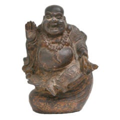 Antique Extremely Rare Cast Iron Figure of  Seated Budai