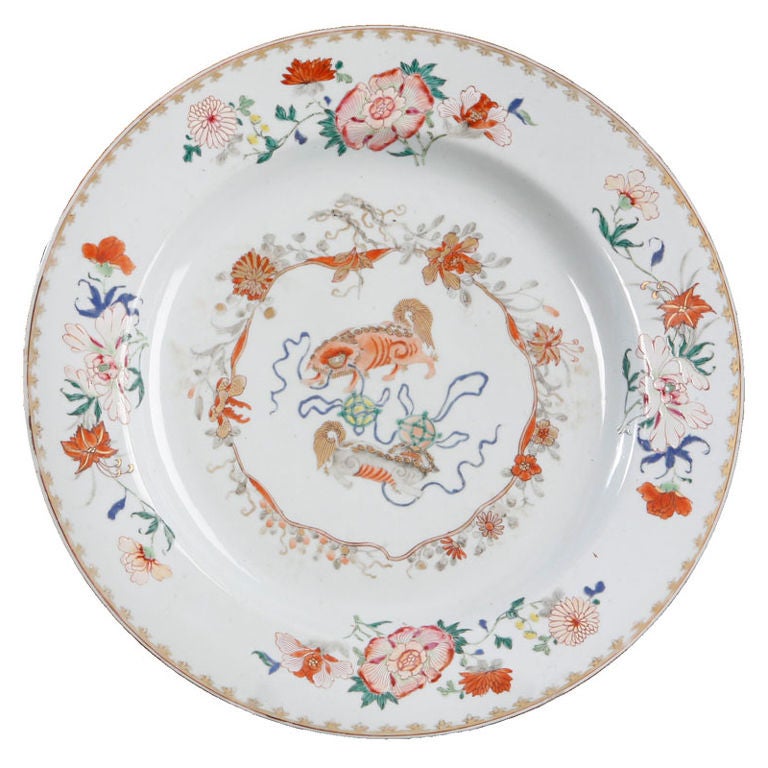 Chinese Export Rose Verte Decorated Charger For Sale