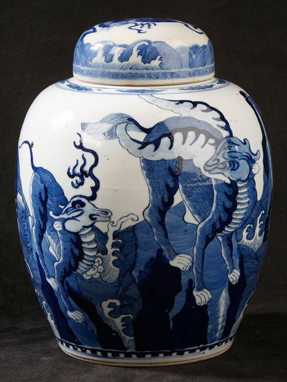 18th Century and Earlier Chinese Blue and White Covered Porcelain Vase For Sale