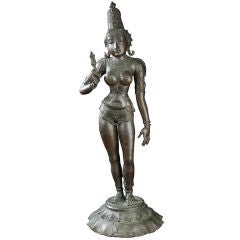 Large South Indian Cast Bronze Standing Figure of  Parvati