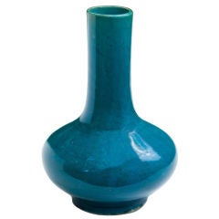 Chinese Peacock Blue Bottle Vase