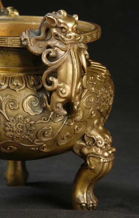 Chinese Gilt Bronze Covered Incense Burner 1