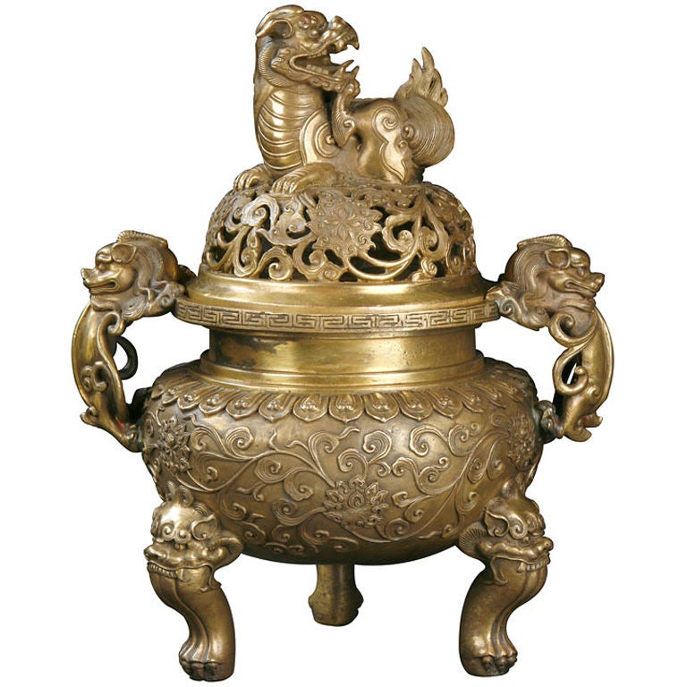 Chinese Gilt Bronze Covered Incense Burner