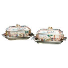 Antique Pair Of Chinese Export Porcelain Tureens