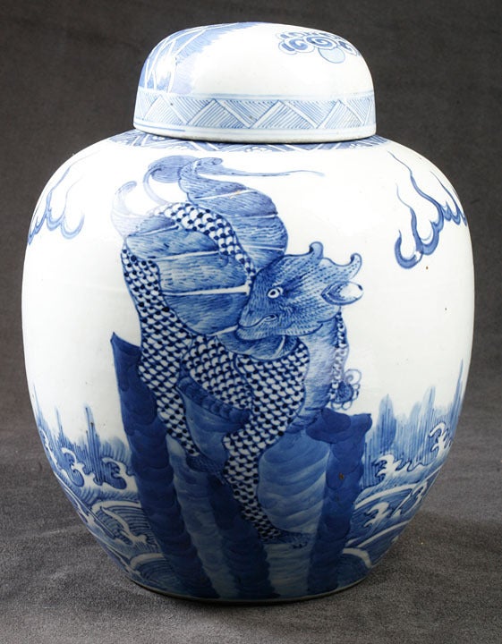 Chinese Blue & White Covered Oviform Jar For Sale 1