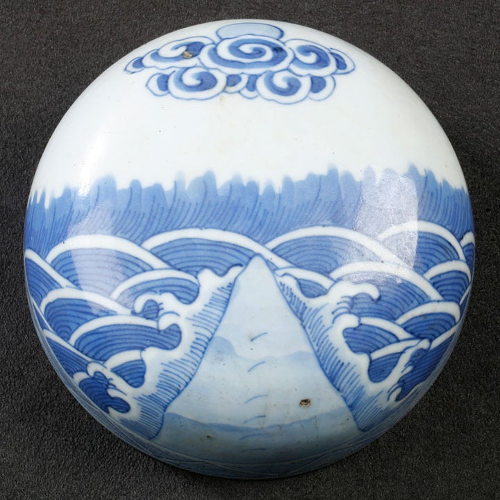 Chinese Blue & White Covered Oviform Jar For Sale 3