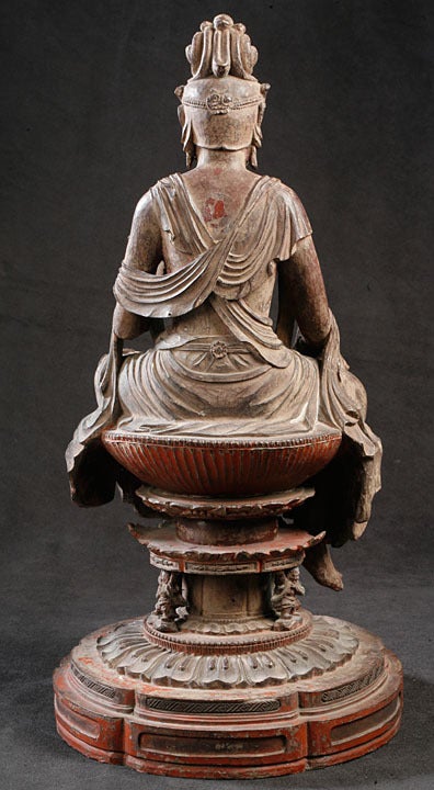 18th Century and Earlier Japanese Carved Wood Figure Of Seated Kannon For Sale