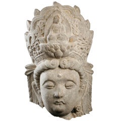 Chinese Carved Limestone Head Of A Bodhisattva