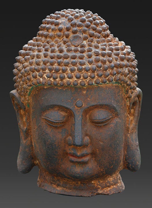 Extremely Well-Cast Heroic-Sized Head of the Buddha with all Traces of Casting Seams Skillfully Eliminated.  The Very Pleasing Face Portraying an Appropriate Contemplative  Aspect.