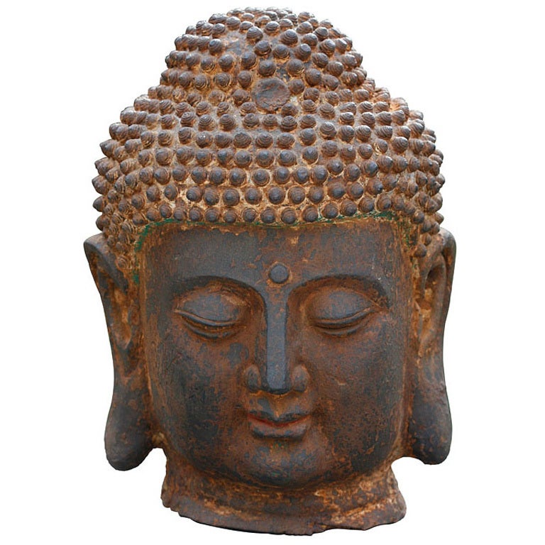 Massive Cast Iron Head Of The Buddha For Sale