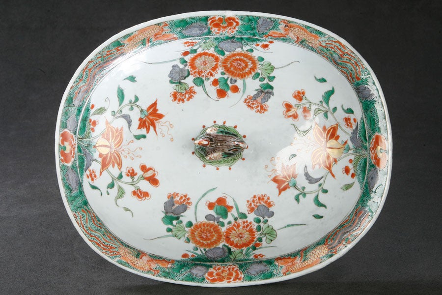 18th Century and Earlier Chinese Famille Vert Covered Tureen For Sale