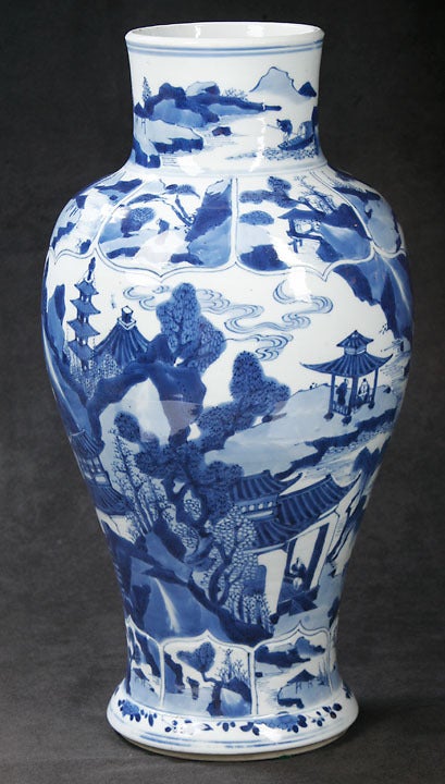 Fine Chinese Blue And White Baluster Vase 2