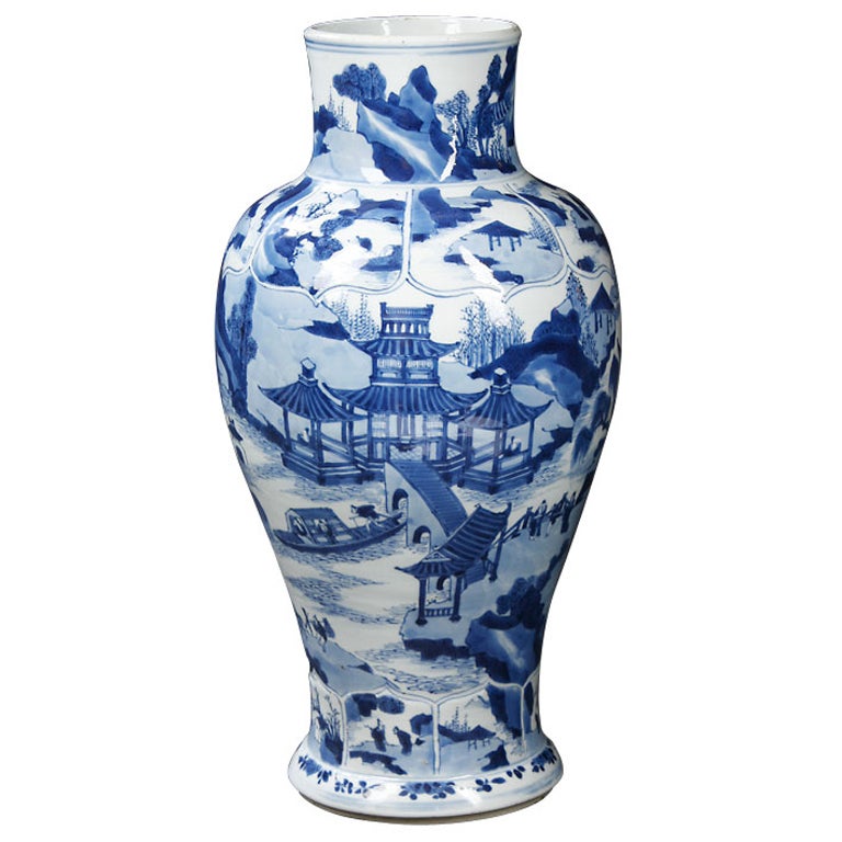 Fine Chinese Blue And White Baluster Vase