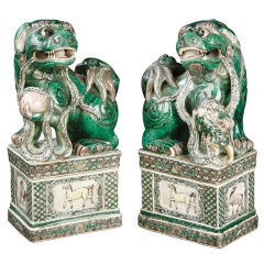 Pair Of Chinese Famille Verte Buddhist Lions