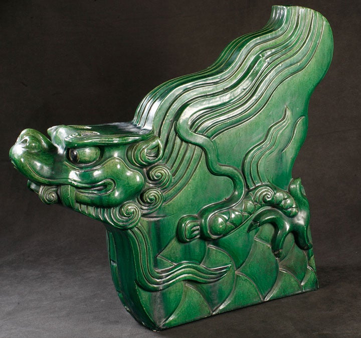 Chinese Massive Sculpture Of A Dragon Ridge Tile For Sale