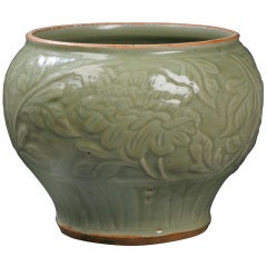 Large Chinese Celadon Relief-carved Jar