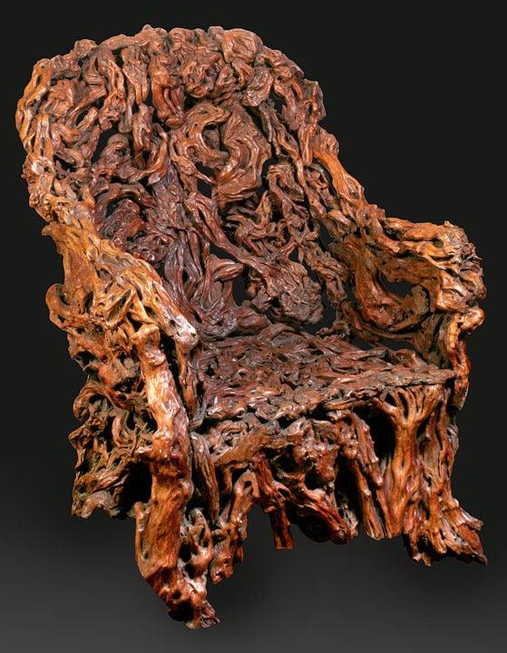 Elaborately Constructed Fantasy Chair Intended for Meditation in a Garden Setting