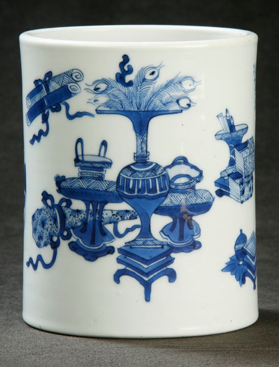 18th Century and Earlier Rare Chinese Blue and White Brushpot