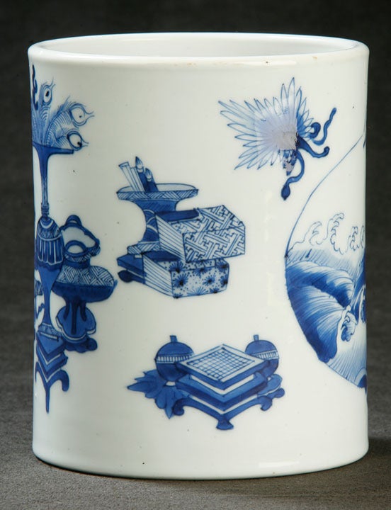 Rare Chinese Blue and White Brushpot 1