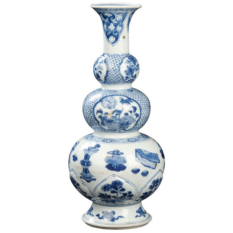 Chinese Blue And White Triple Gourd-Shaped Vase For Sale