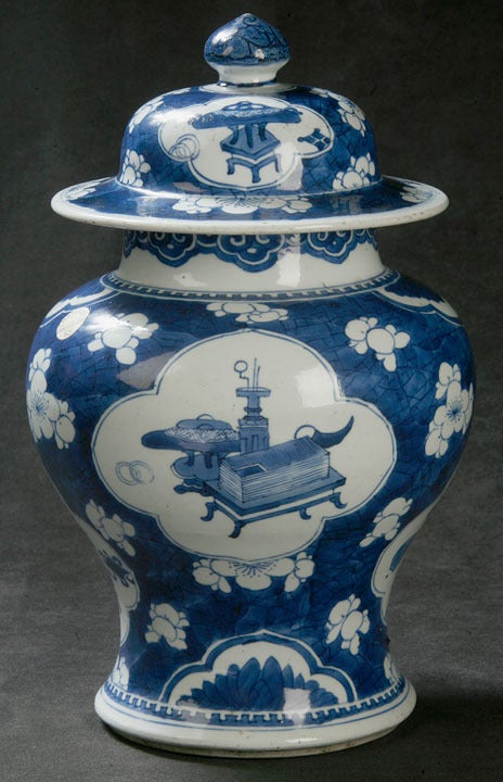 Chinese Blue And White Covered Temple Jar