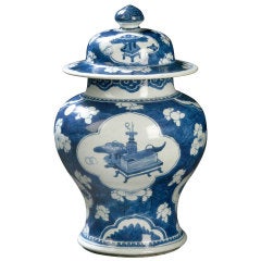 Chinese Blue And White Covered Temple Jar