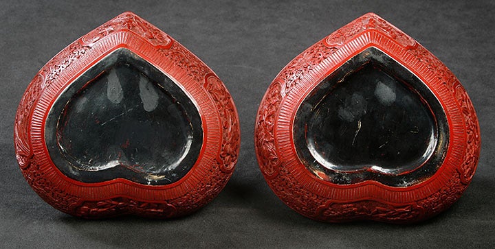 Matched Pair Chinese Carved Lacquer Peach-form Boxes For Sale 1