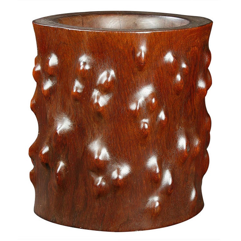 Massive Chinese Carved Huanghuali Brushpot For Sale
