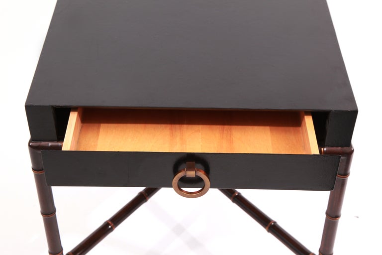 Faux Bamboo Parchment & Bronze Tables In Good Condition In Phoenix, AZ