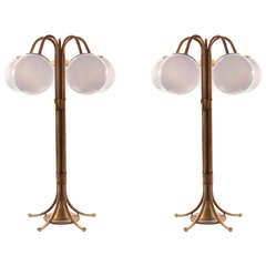 Monumental Pair of Brass Floor Lamps
