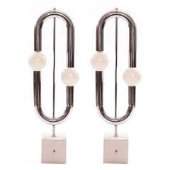 Fabulous Pair of Tubular Chrome Table Lamps