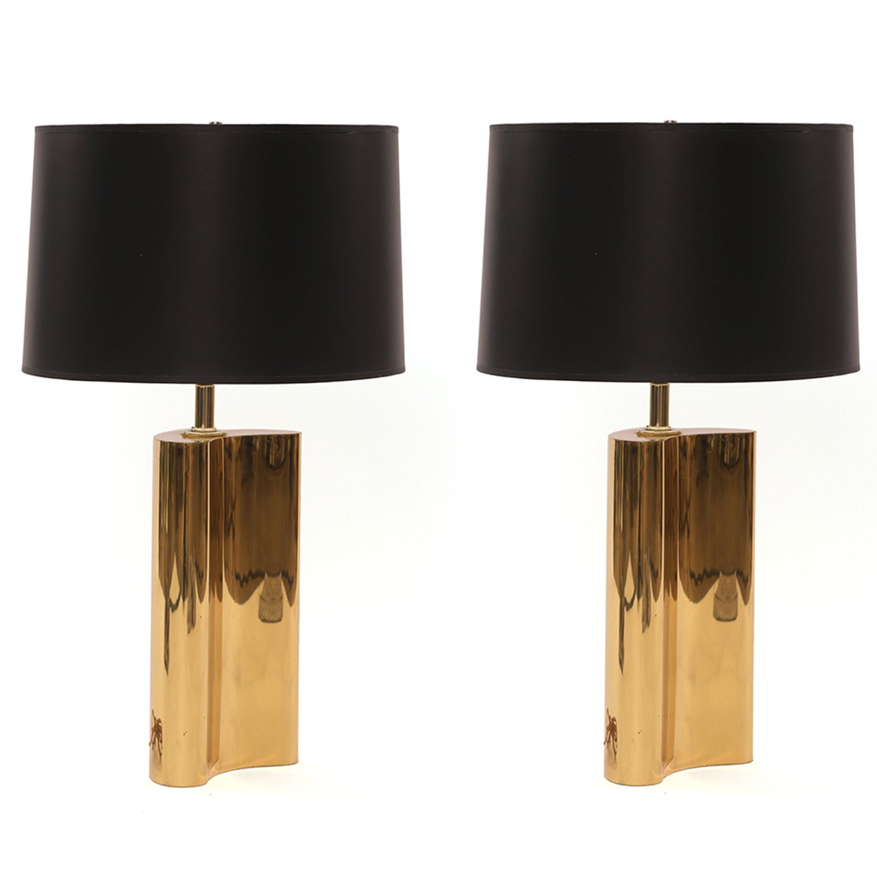 Pair of Free-Form Polished Brass Table Lamps
