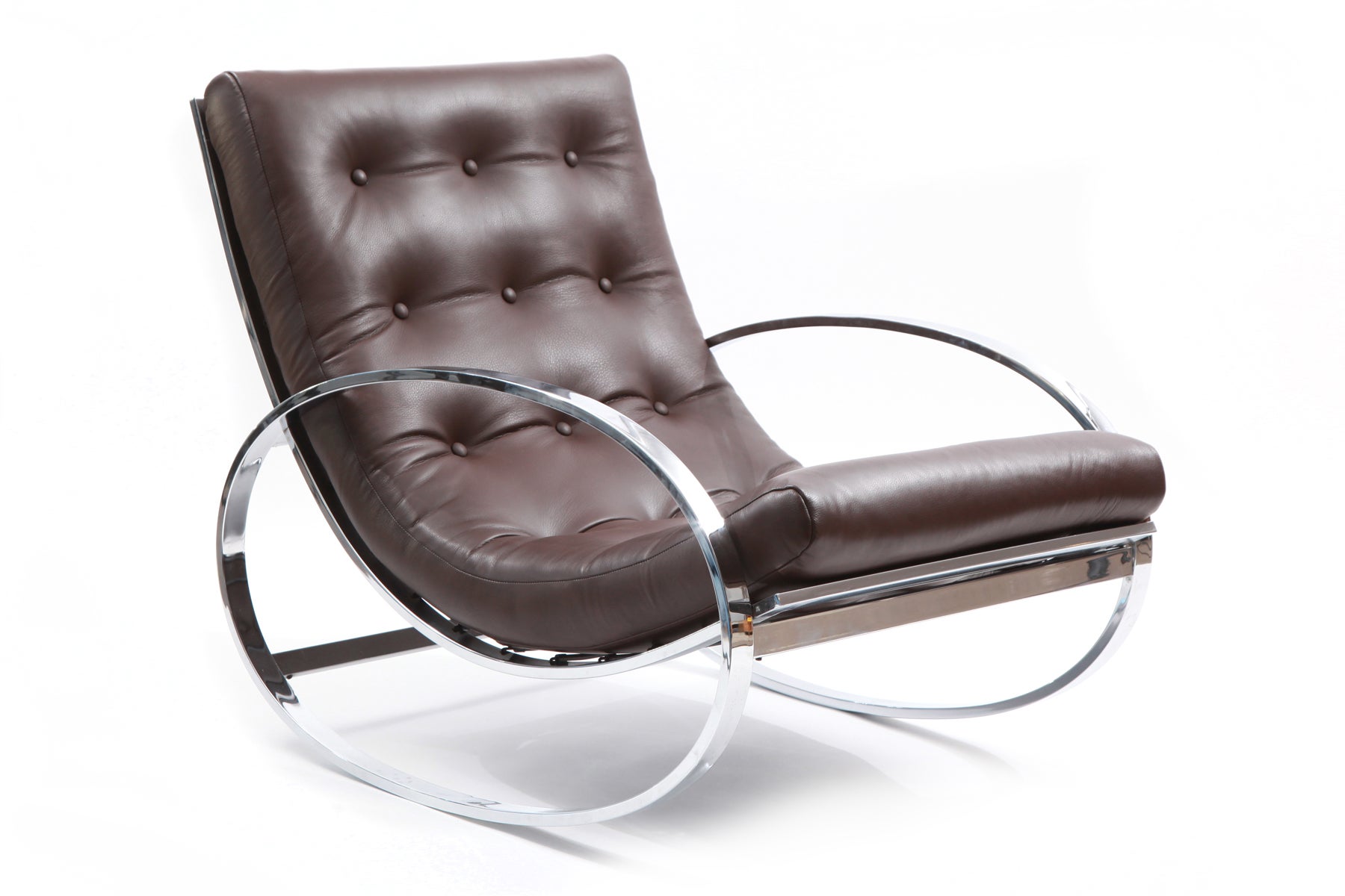 Lovely Chrome & Leather Rocking Chair by Renato Zevi