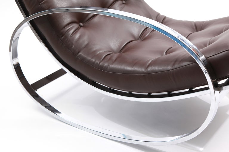 American Lovely Chrome & Leather Rocking Chair by Renato Zevi