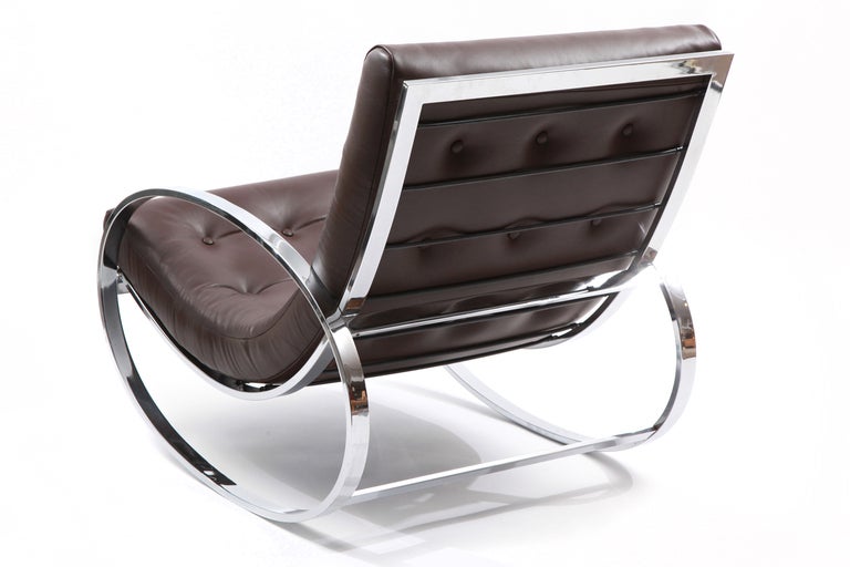 Lovely Chrome & Leather Rocking Chair by Renato Zevi In Excellent Condition In Phoenix, AZ