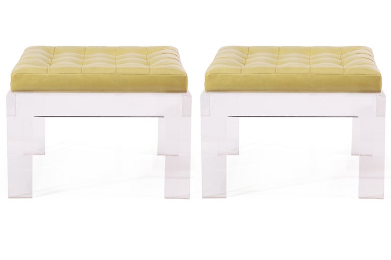 American 6 Lucite & Leather Ottomans